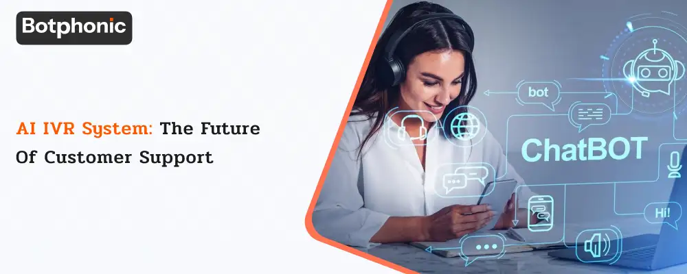 Vector illustration of an AI IVR system showing automated voice interactions, intelligent call routing, and integration with CRM and digital channels, representing next-gen customer support powered by conversational AI.