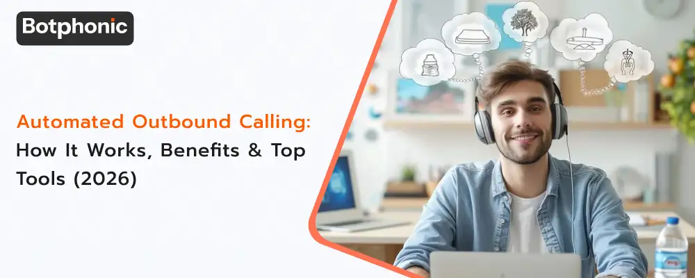 Automated outbound calling workflow diagram showing CRM data feeding into an AI dialer, which places calls, routes responses via speech recognition, and logs outcomes back into analytics and CRM systems.
