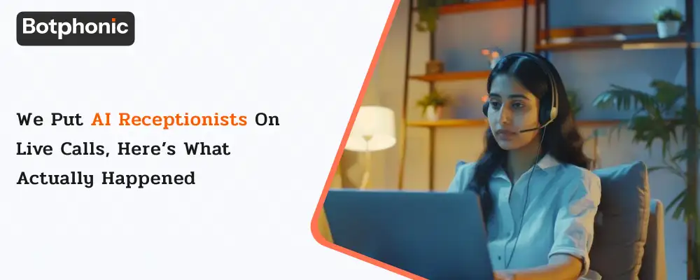 Banner image illustrating a live testing scenario where AI receptionists handle real phone calls, showing comparison across multiple platforms and performance outcomes.