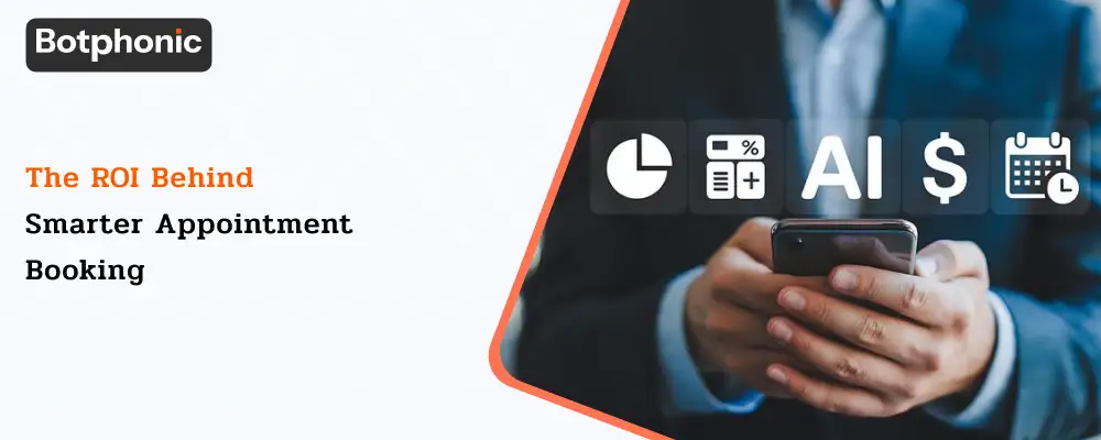 Banner image showing AI-powered appointment booking improving business ROI through reduced no-shows, automated scheduling, and increased revenue across service-based industries.