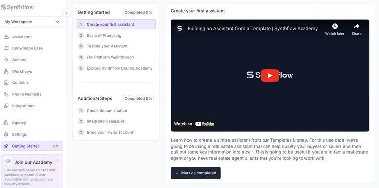Synthflow AI product interface